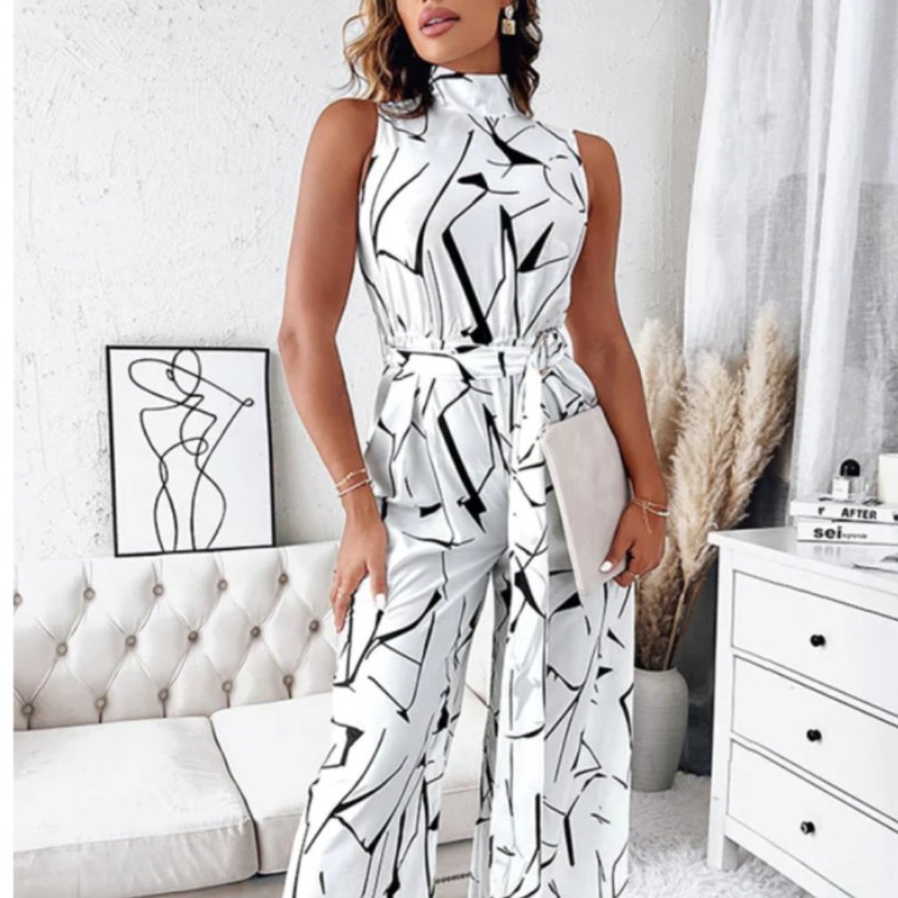 Women"s Abstract Printed Halter Neck Jumpsuit